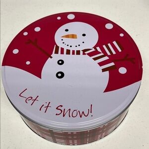 Festive Snowman Tin with Red and White Design